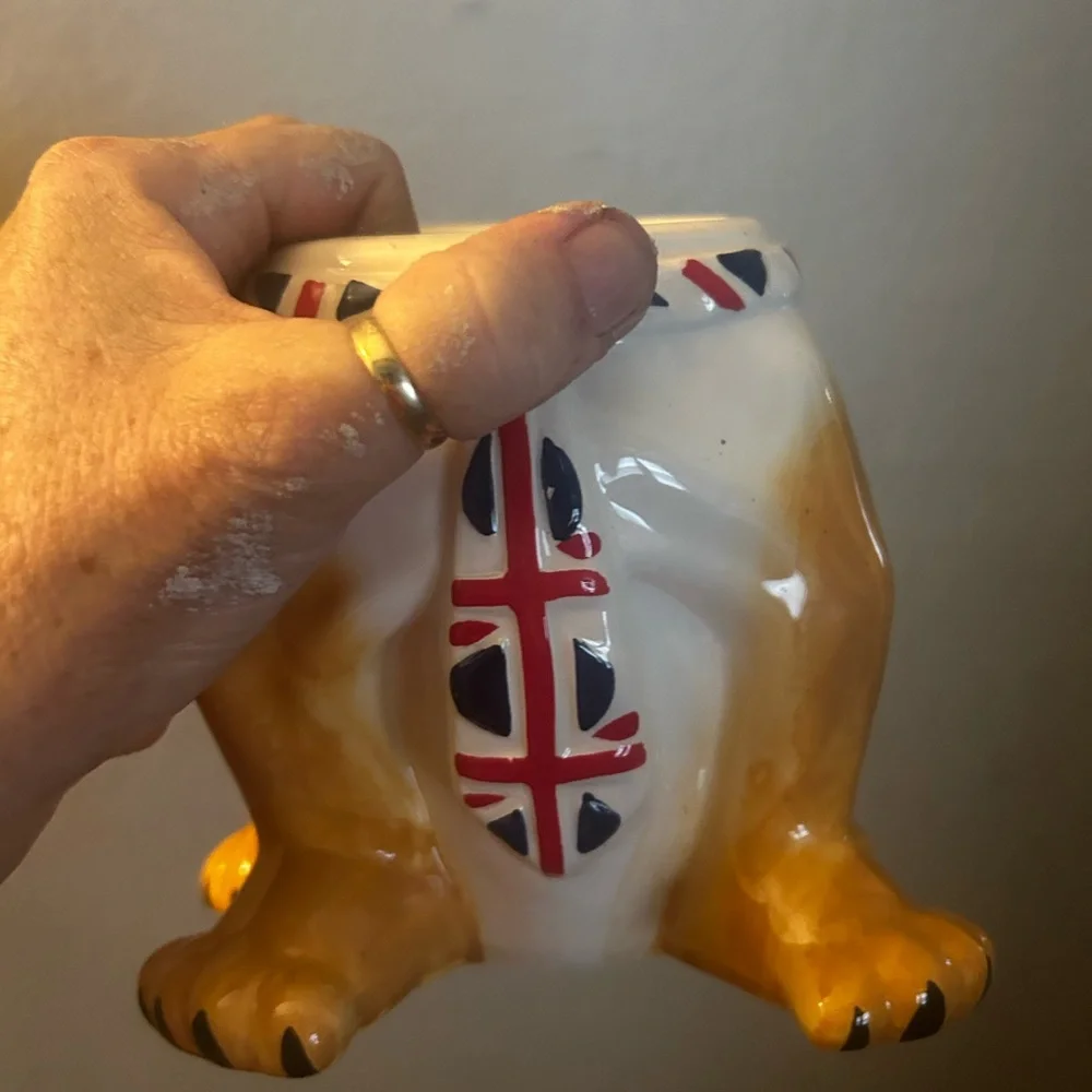 Ceramic Bulldog Dog Treat Jar - Tan and White